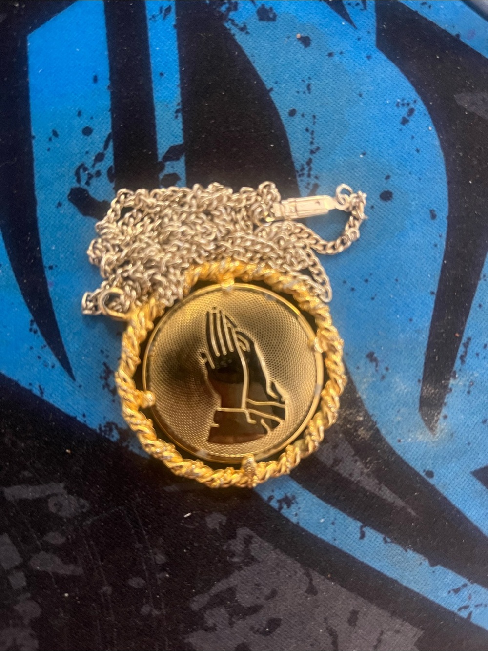 Gold Prayer Hands Pendant Necklace for Men